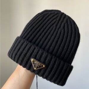NWOT Prada Black Ribbed Knit Beanie